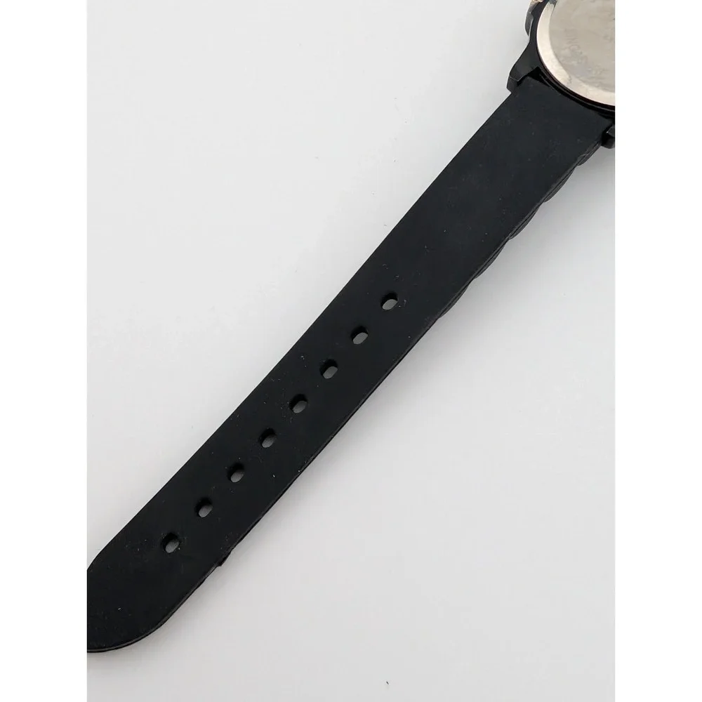 Geneva Watch Women 32mm Case‎ Rhinestone Bezel Black Silicone Band- New Battery